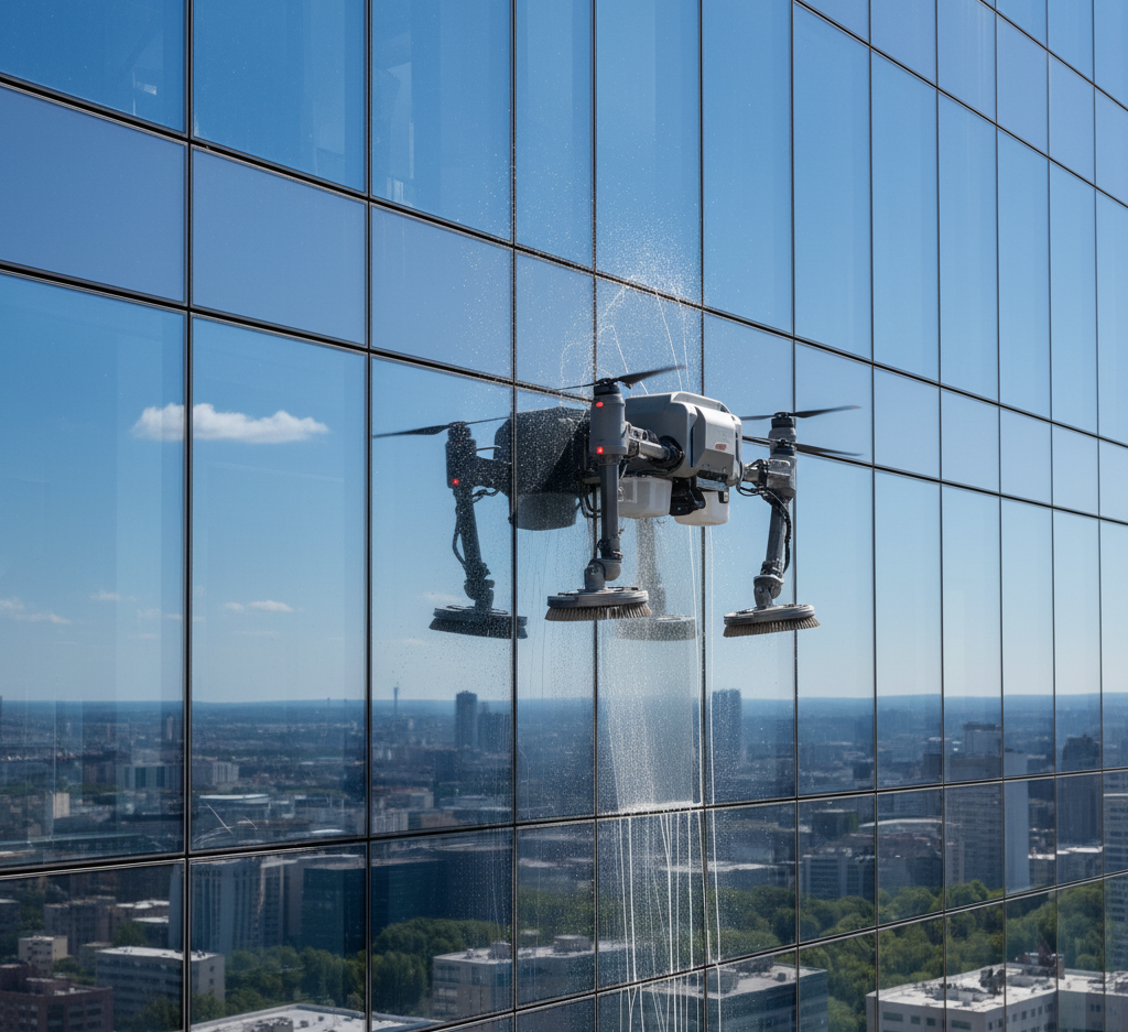 Drone teknolojisiyle yüksek katlı binalarda cam temizliği hızlı ve güvenli. Profesyonel drone temizlik hizmeti sunuyoruz.