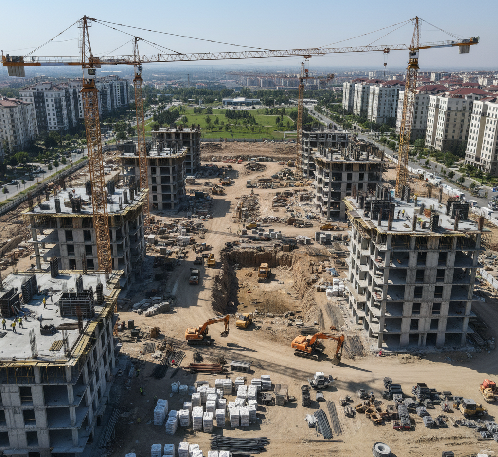 Ankara’da büyük bir inşaat projesinin drone ile havadan görüntülenmesi. Profesyonel ekipmanla yapılan çekimde proje detayları net biçimde görülüyor.